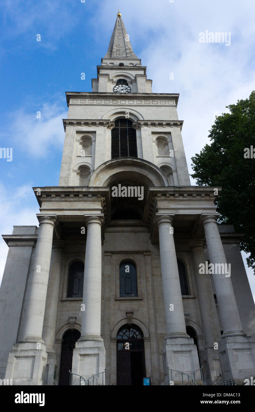 The front and spire of  Christ Church Spitalfields in East London by Nicholas Hawksmoor dating from 1714. Stock Photo