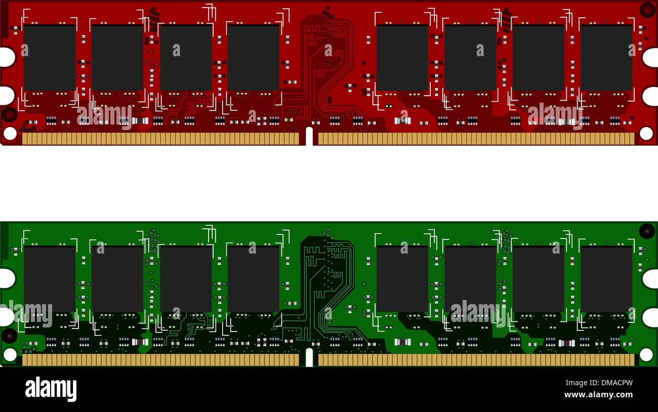 Two DDRII modules red and green Stock Vector