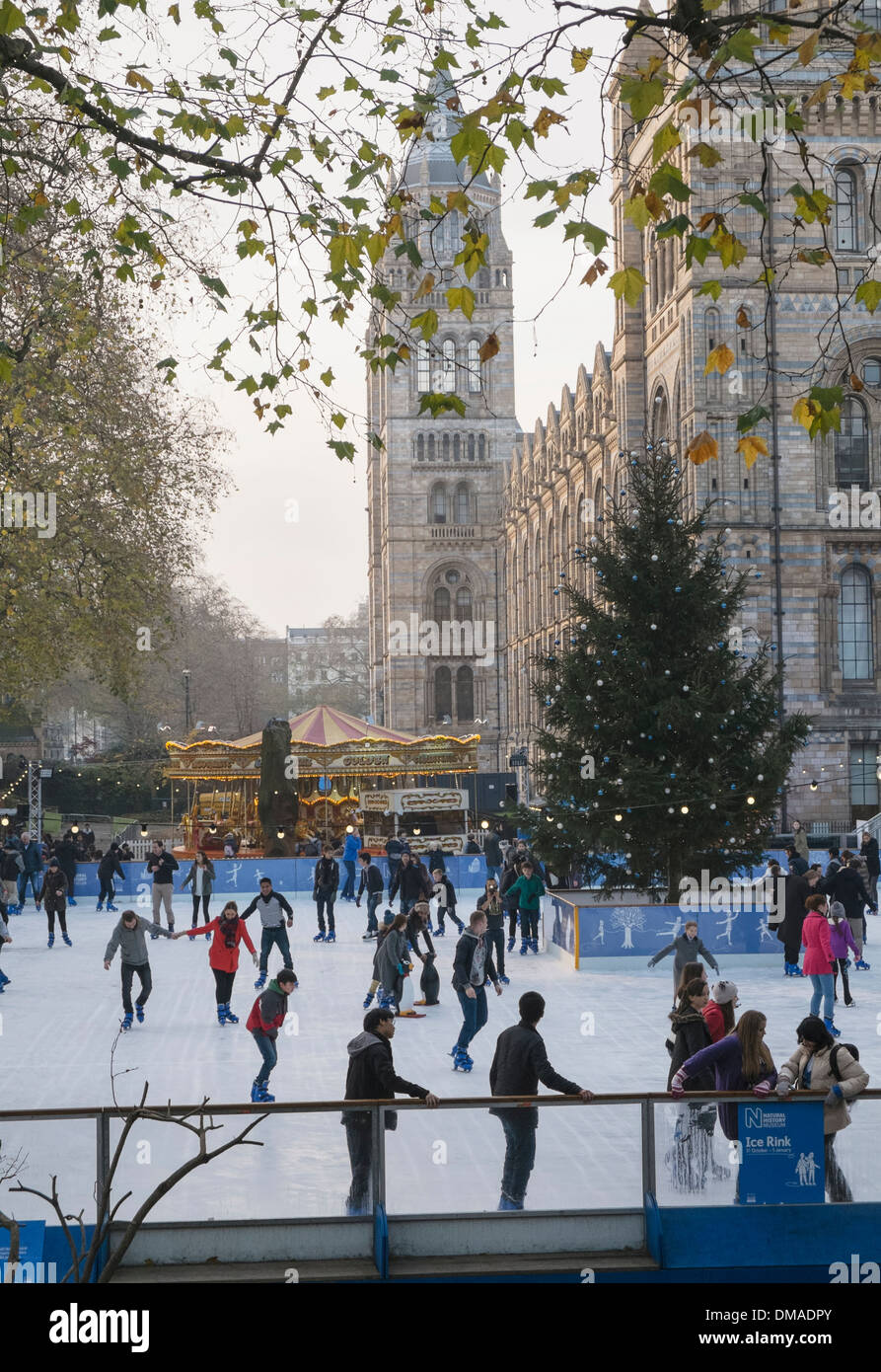 Ice skating at Natural History Museum South Kensington London UK Stock