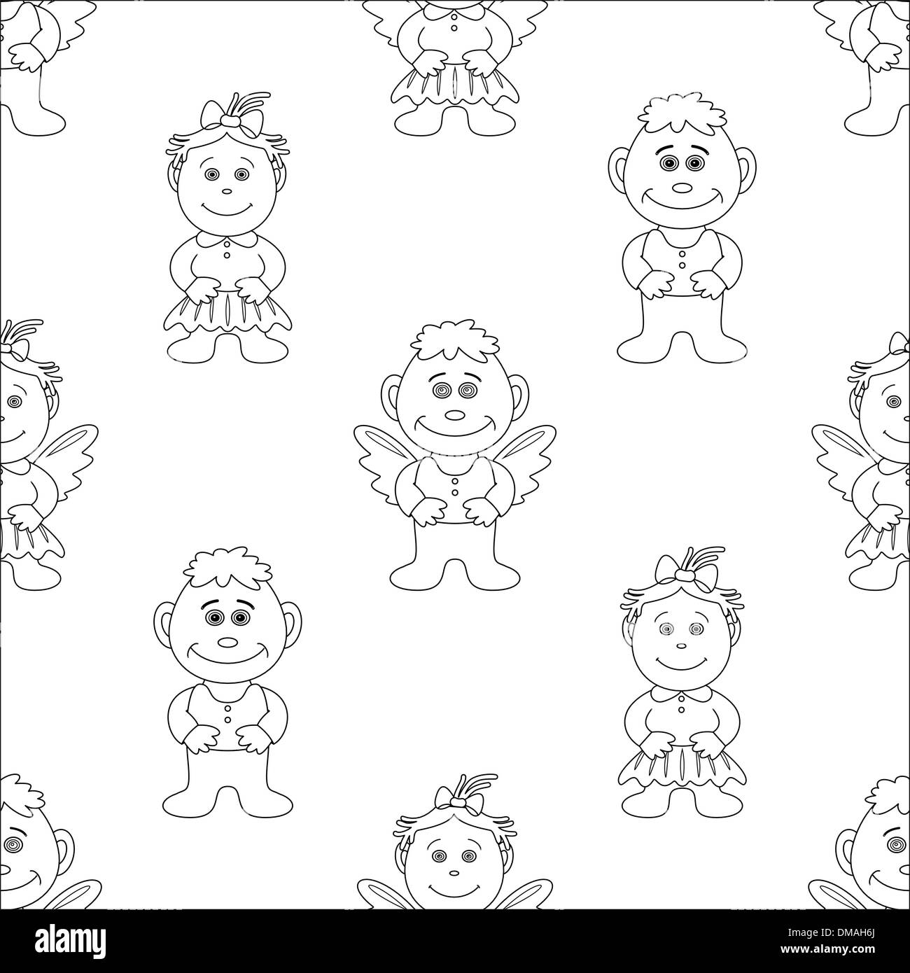 Boy and girl angels, contours Stock Vector