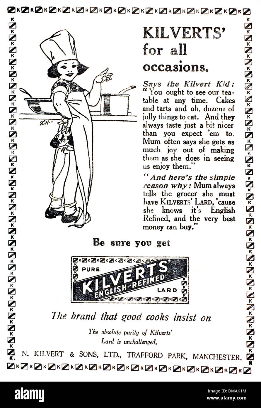Vintage Advert Kilverts Pure Lard Cooking Baking Historical Archival