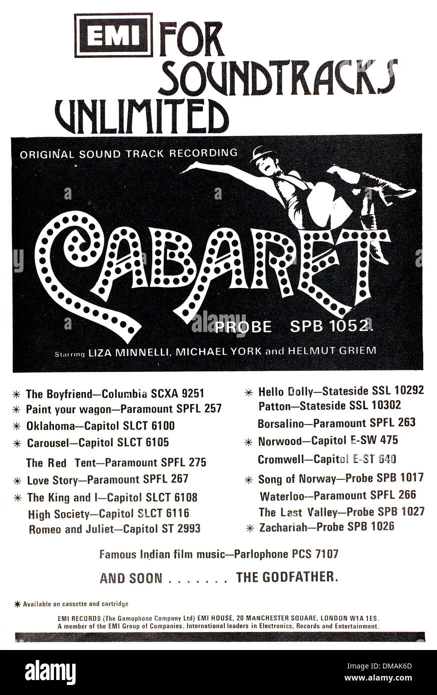 Old Advert EMI Cabaret Show Soundtrack Historical Archival Document Stock Photo