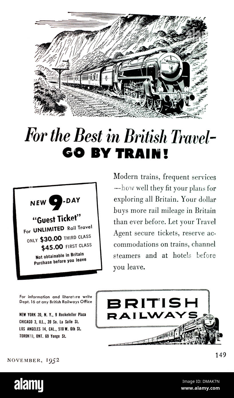 Old Advert British Railways Go By Train 1952 Historical Archival Document Stock Photo