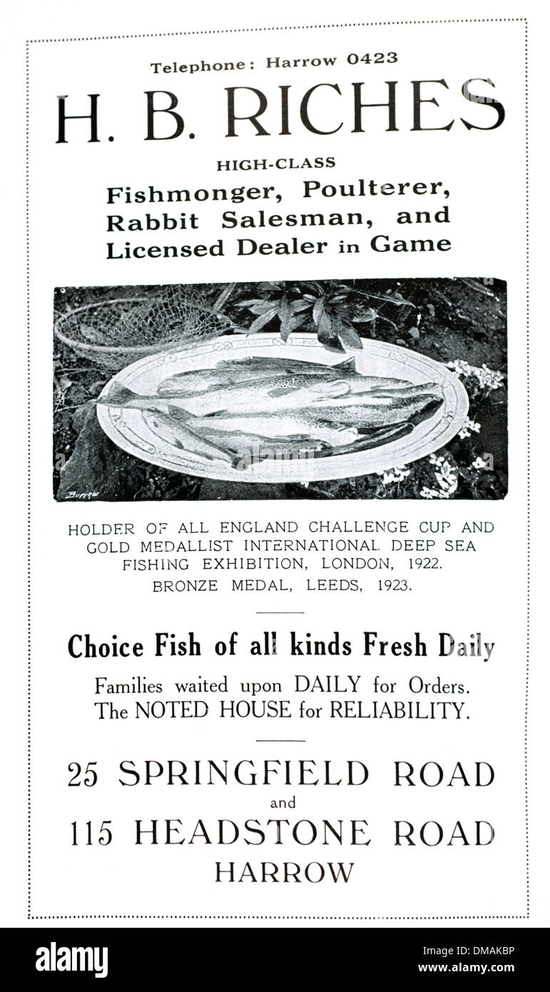 1950s Advert Butchers Fishmonger Harrow UK Historical Archival Document Stock Photo
