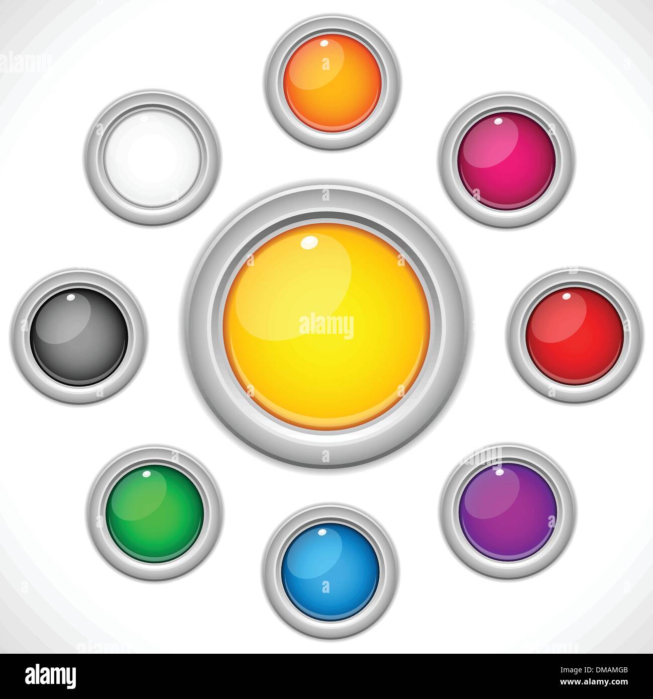 Set of 9 Colorful Glossy Buttons Stock Vector