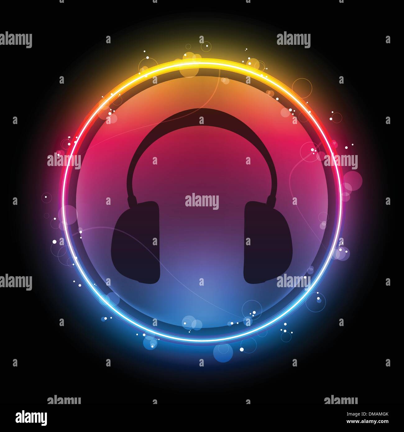 Disco Headphones with Neon Rainbow Circle Stock Vector