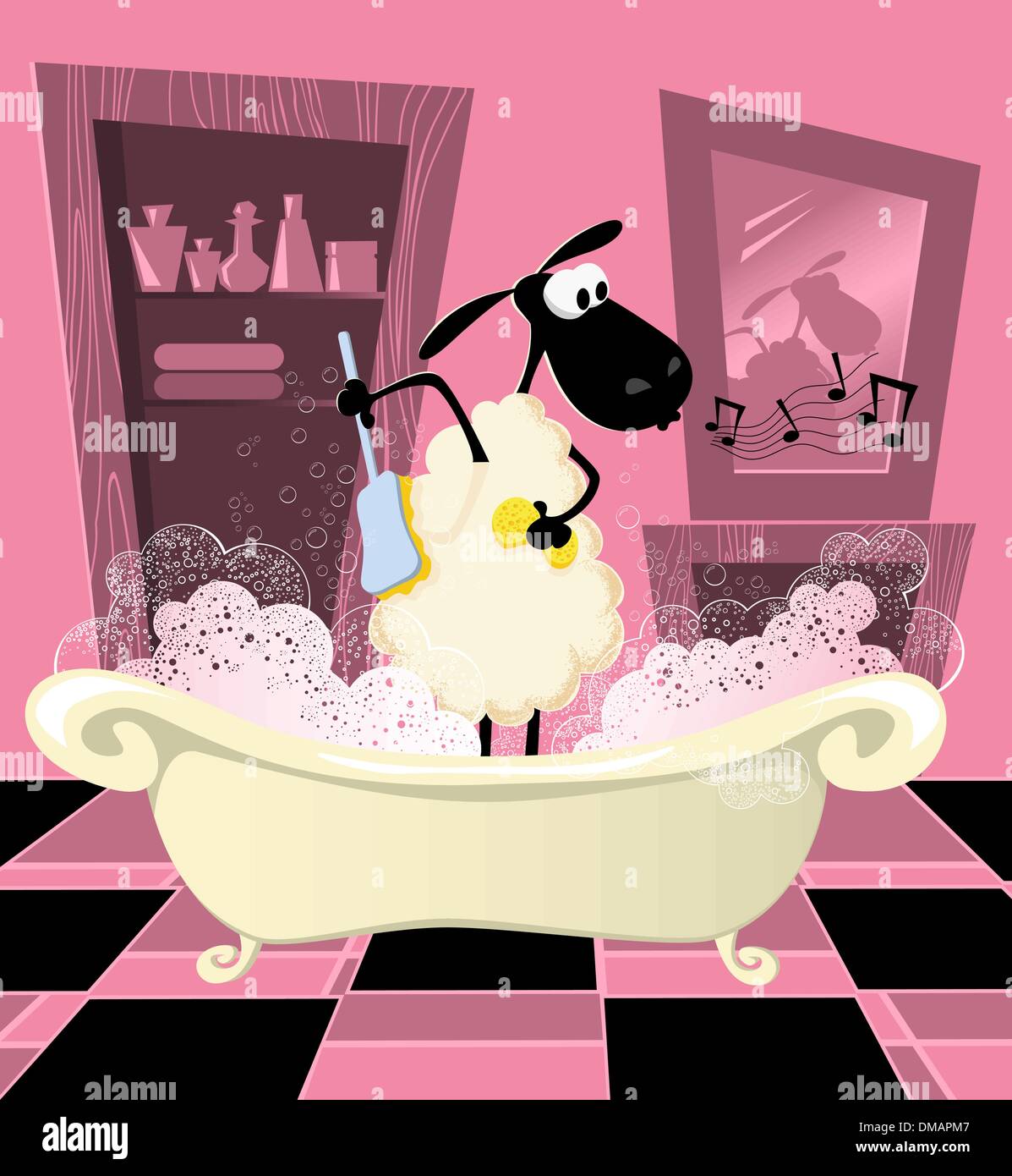 Sheep enjoying bubble bath Stock Vector