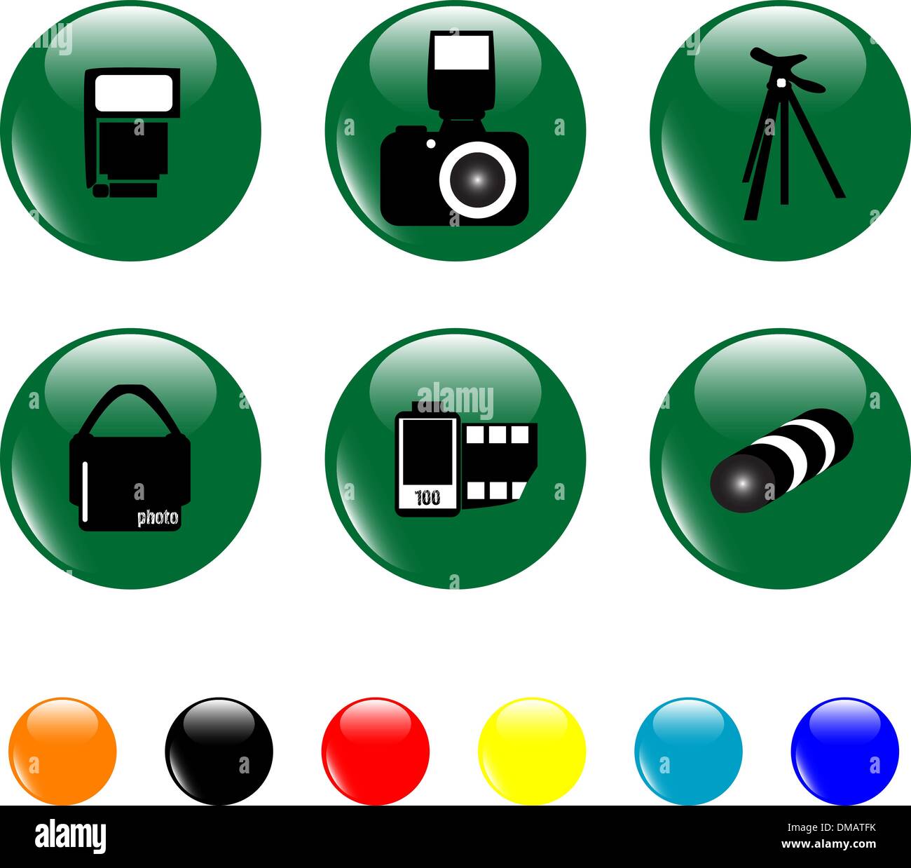 photo icon set objects green button Stock Vector
