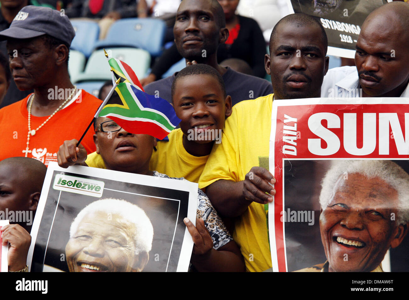 Durban, South Africa. 13th December 2013. Durban's Moses Mabhida stadium was filled with people to celebrate the life of Nelson Mandela in a memorial to the icon who passed away on December 5 at the age of 95. Picture: Giordano Stolley/Alamy Live News Stock Photo