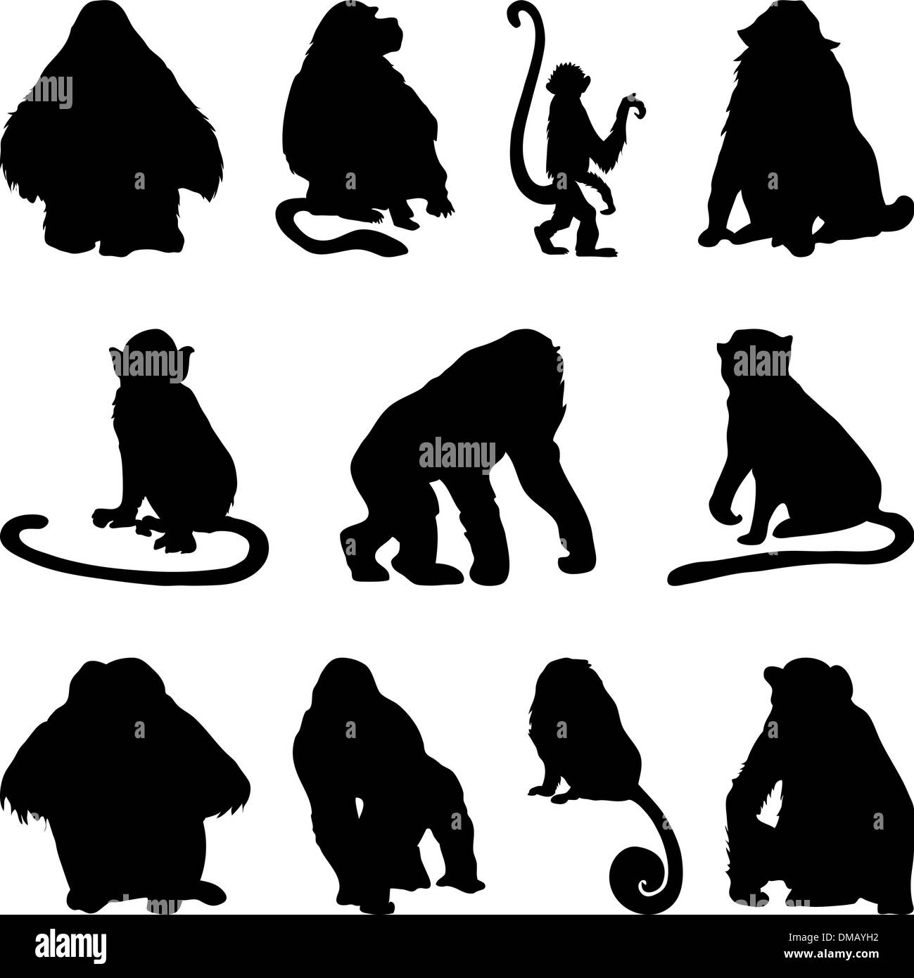 apes silhouettes set Stock Vector