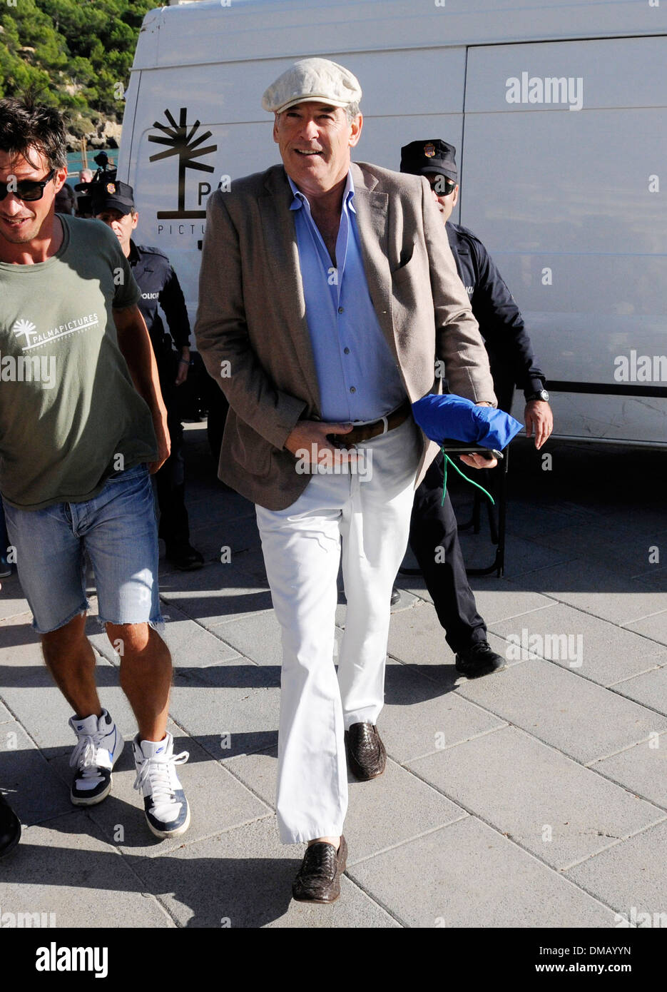 Actor Pierce Brosnan on the set of the movie 'A long way down'. Shot in Mallorca in October 2012. Stock Photo