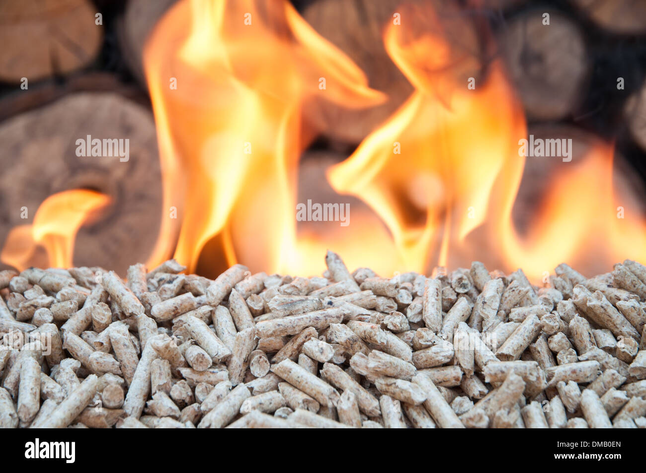 Pine pellets in flames stock image Stock Photo Alamy
