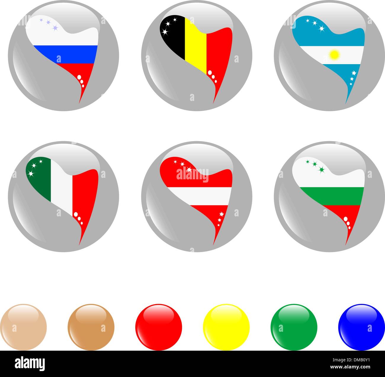 national heart flags icon shiny button Stock Vector