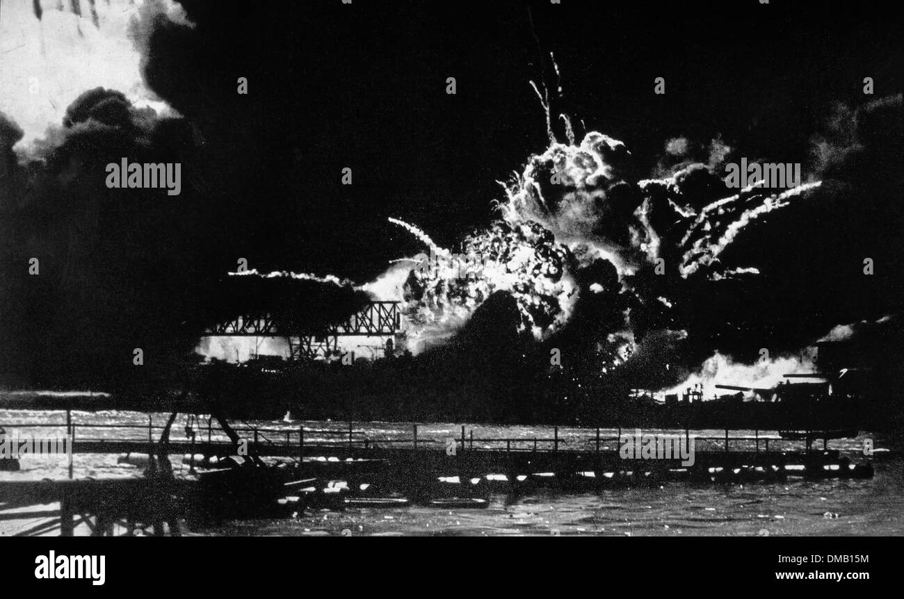 The Destroyer U.S.S. Shaw Exploding at Dry Dock, Pearl Harbor, Hawaii, December 7, 1941 Stock Photo