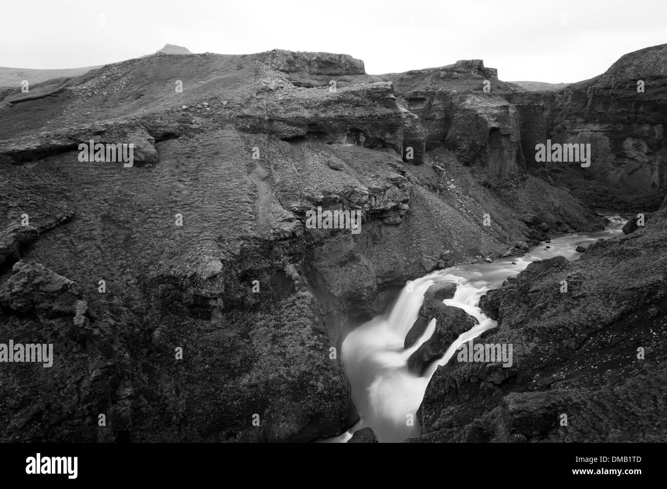 Waterfall on the way from Skogar to Landmannalaugar, Iceland Stock Photo