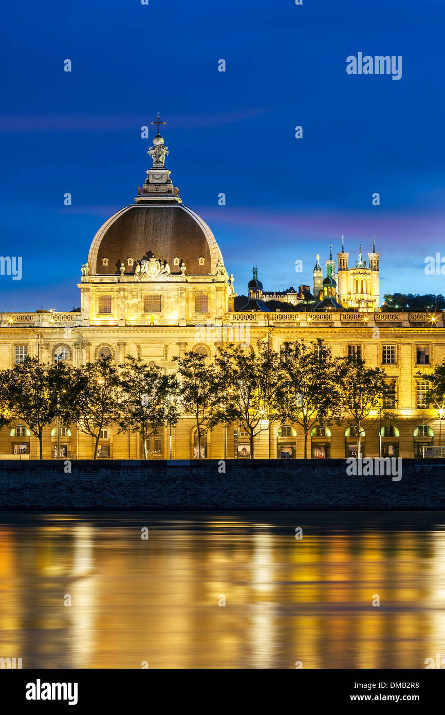 Lyon at sunset with Rhone river, France Stock Photo