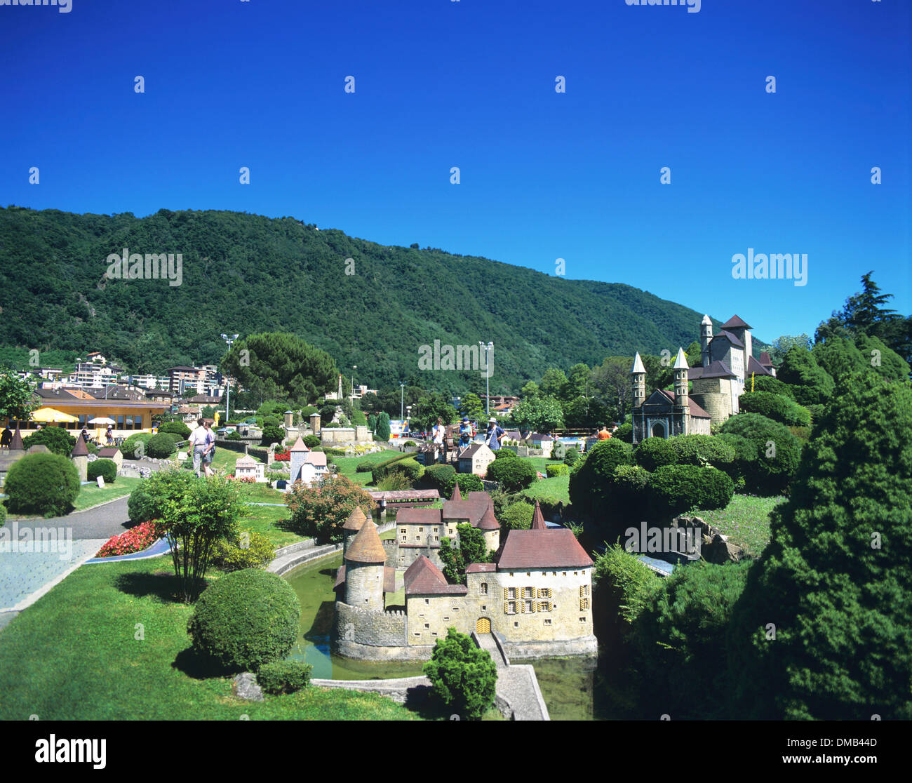 Miniature models of Swiss towns and buildings at Swissminiatur, Melide, Lugano, Ticino, Switzerland Stock Photo