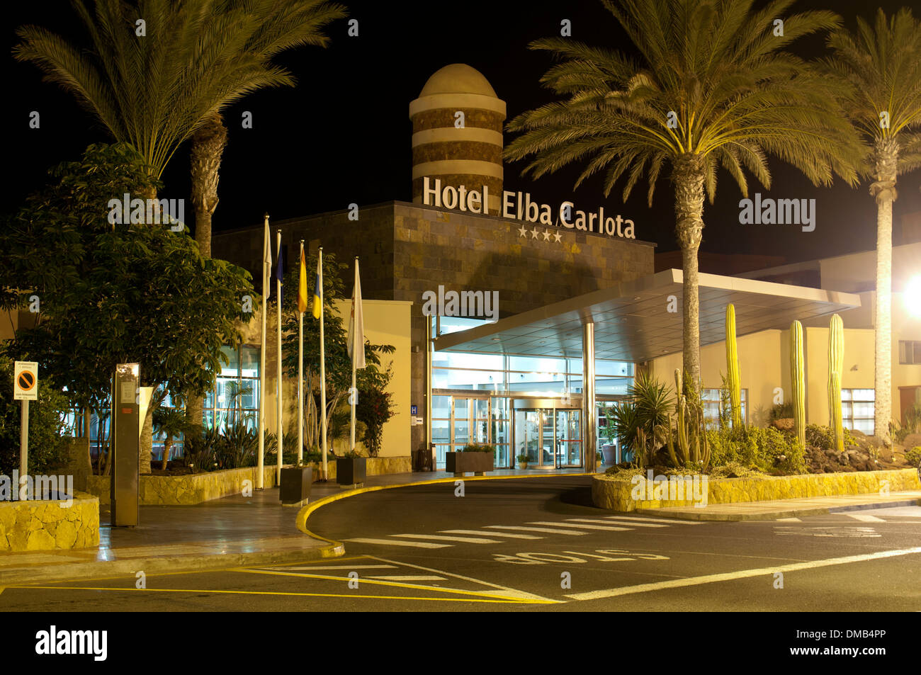 Hotel Elba Carlota at night, Caleta de Fuste, Fuerteventura, Canary Islands, Spain. Stock Photo