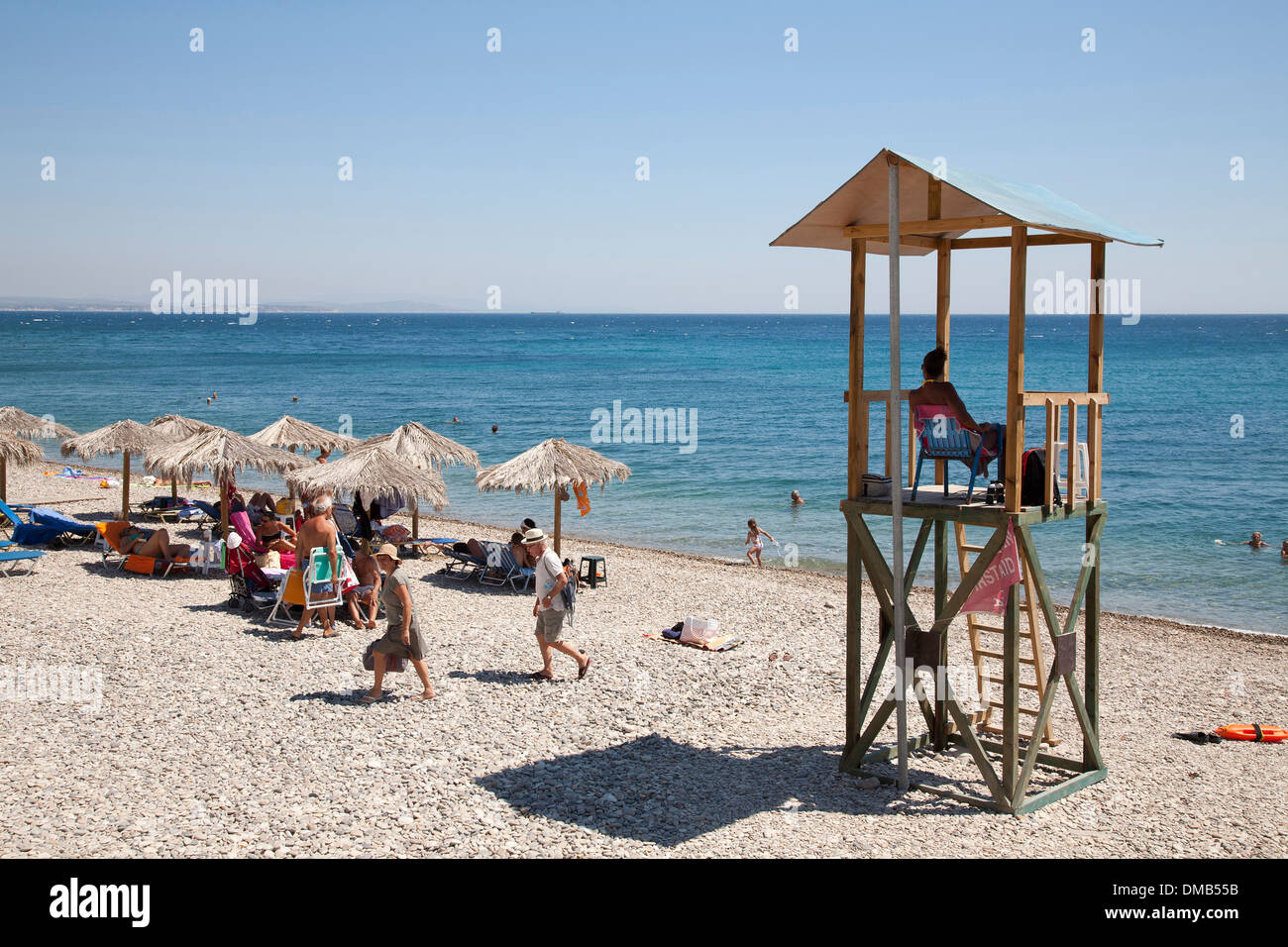 lifeguard, agia fotia, agia fotini beach, island of chios, north east aegean sea, greece, europe Stock Photo