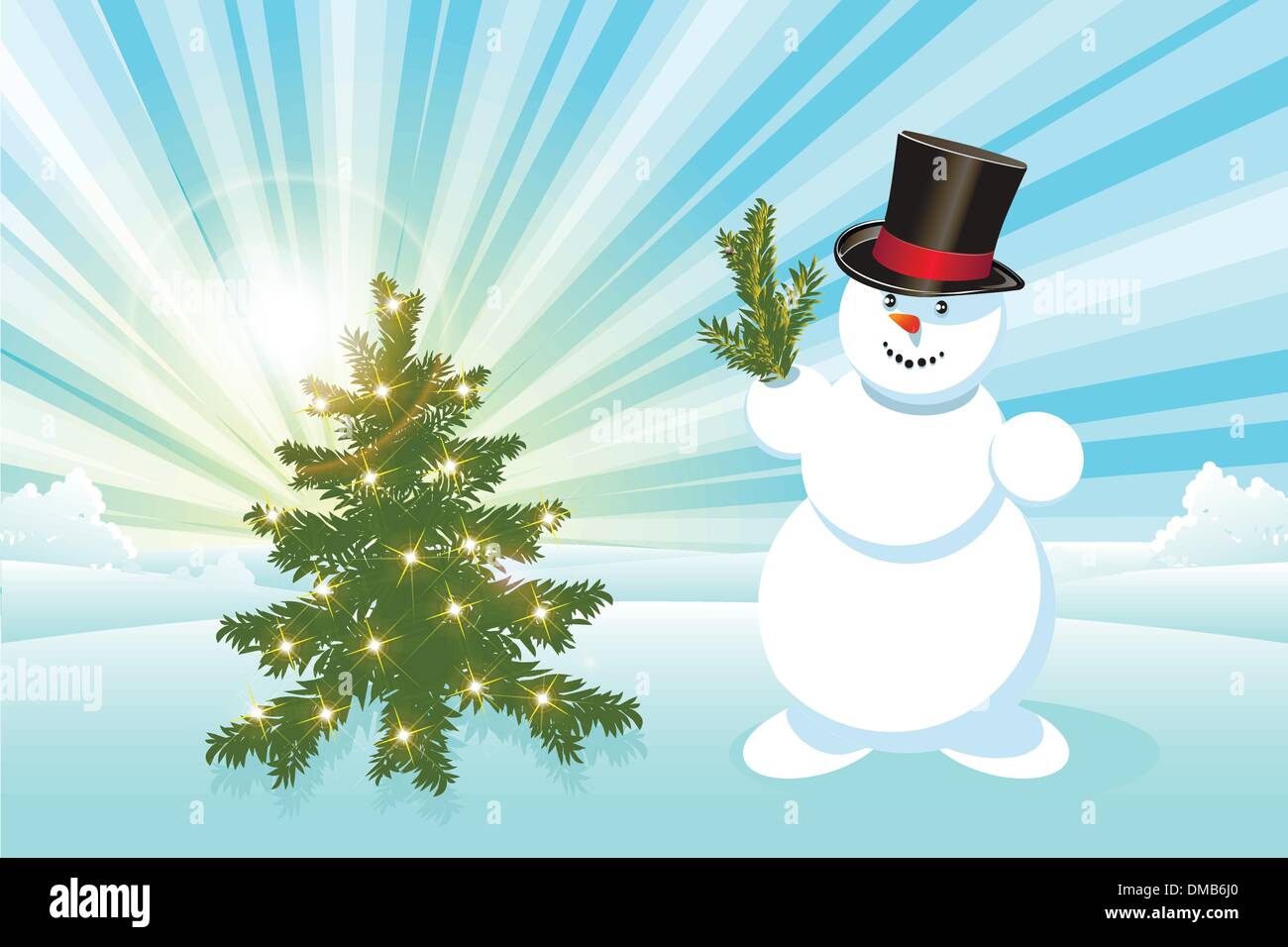 Snowman with ball on blue background Stock Vector Images - Alamy