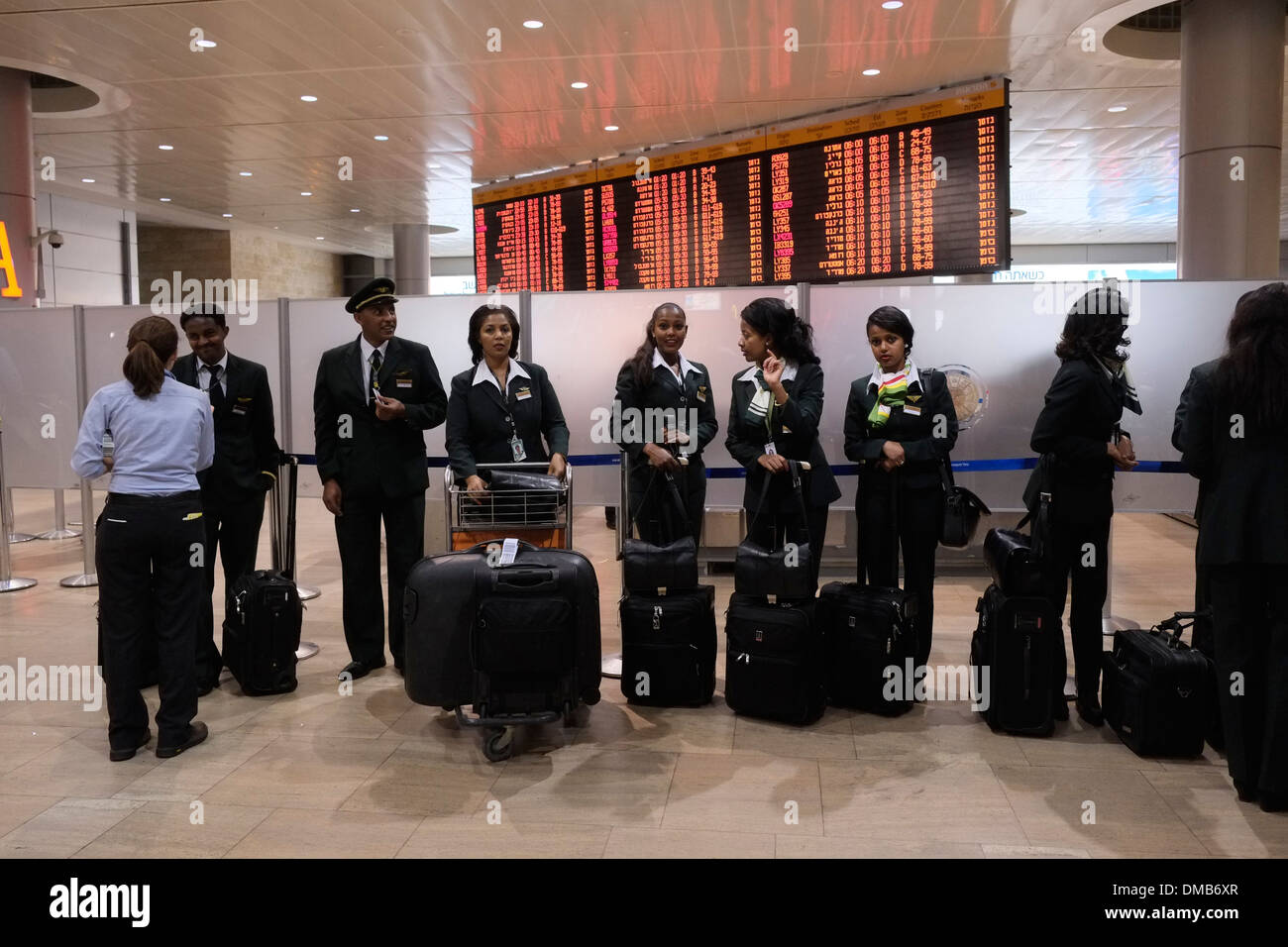 Flight crew of Ethiopian airlines at Ben Gurion Airport widely known as Lod Airport in Israel Stock Photo