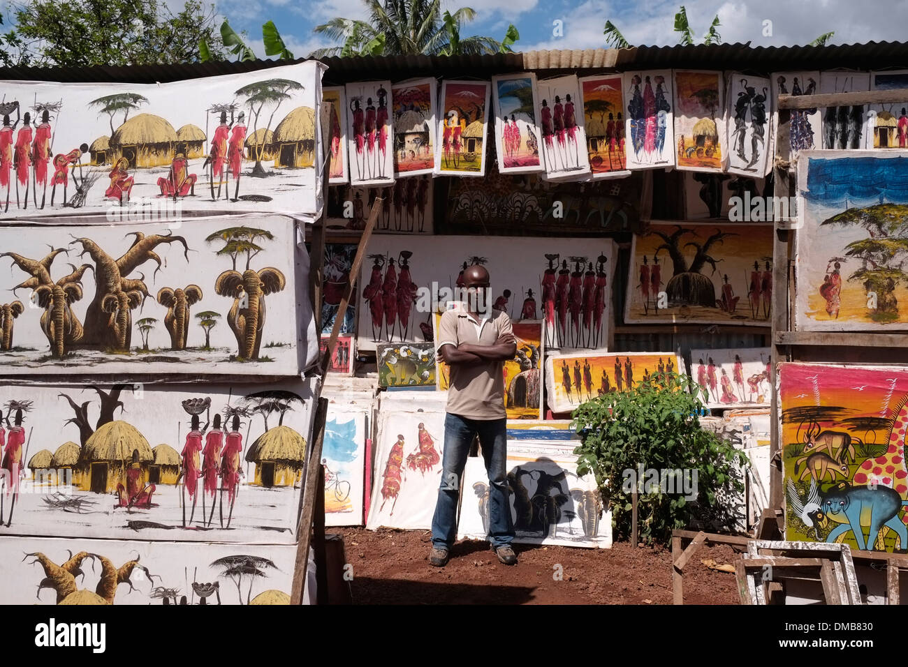 A souvenir shop in Karatu village at the Arusha Region of northern Tanzania East Africa Stock Photo