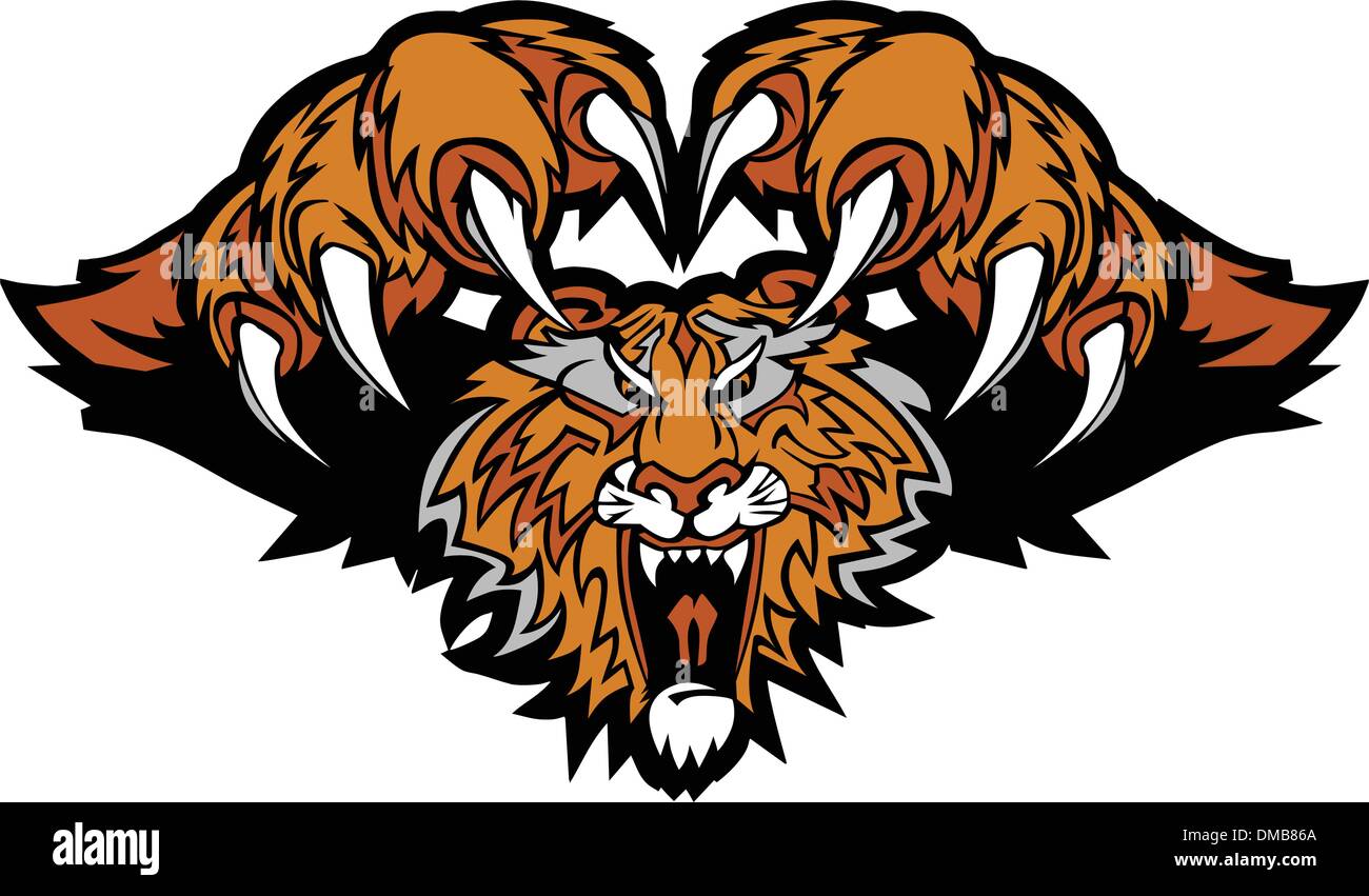 Tiger Mascot Pouncing Graphic Logo Stock Vector