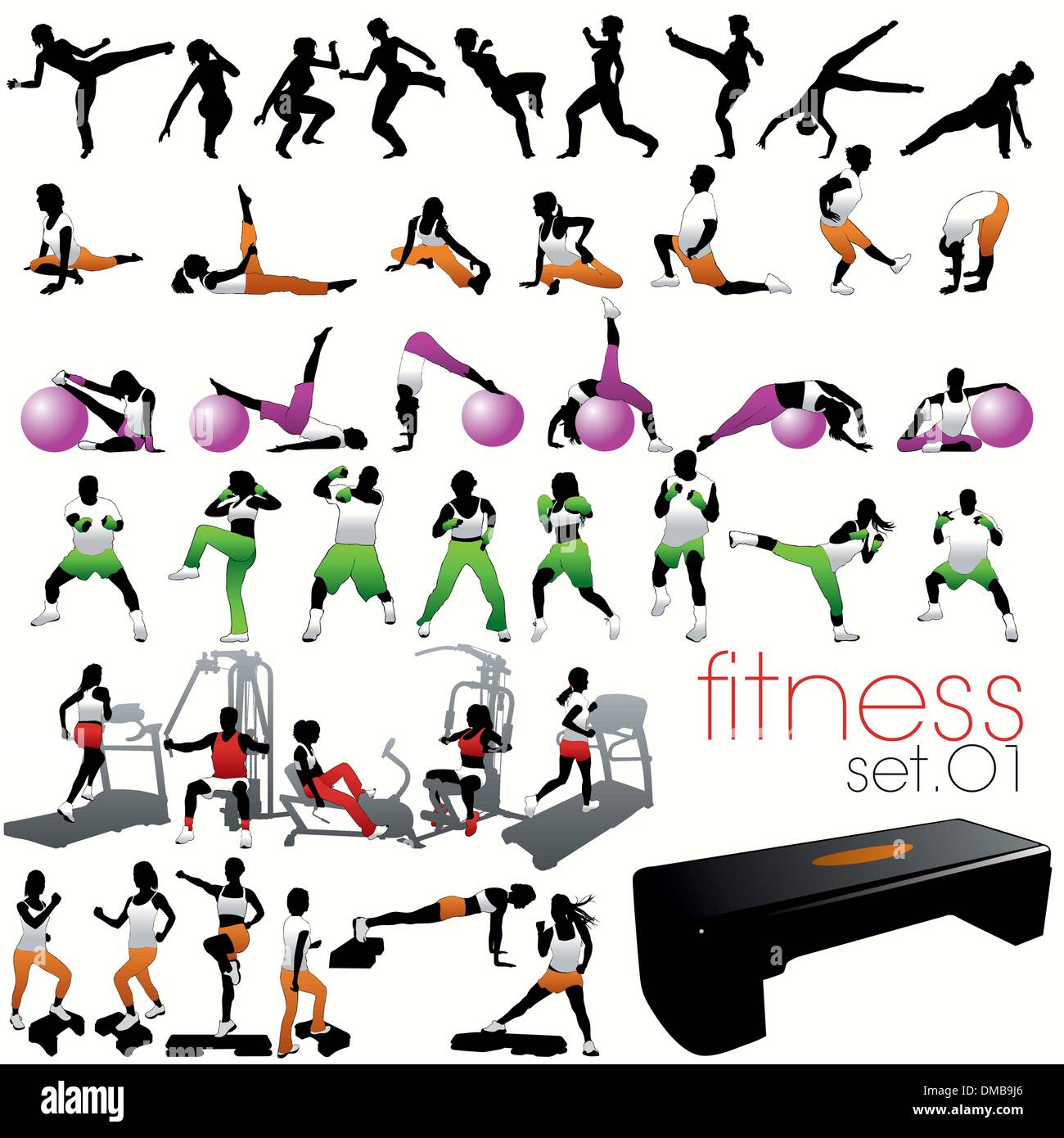 40 Fitness Silhouettes Set Stock Vector