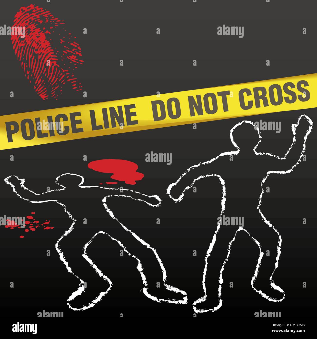Crime scene tape corpse chalk outline Stock Vector