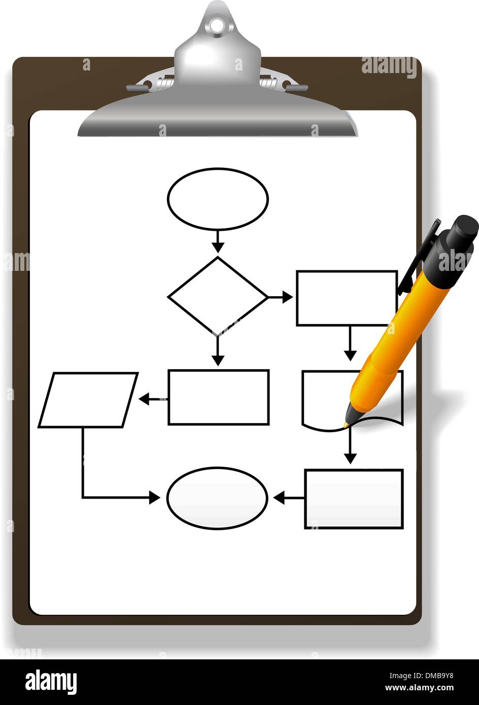 Pen drawing process management flowchart clipboard Stock Vector