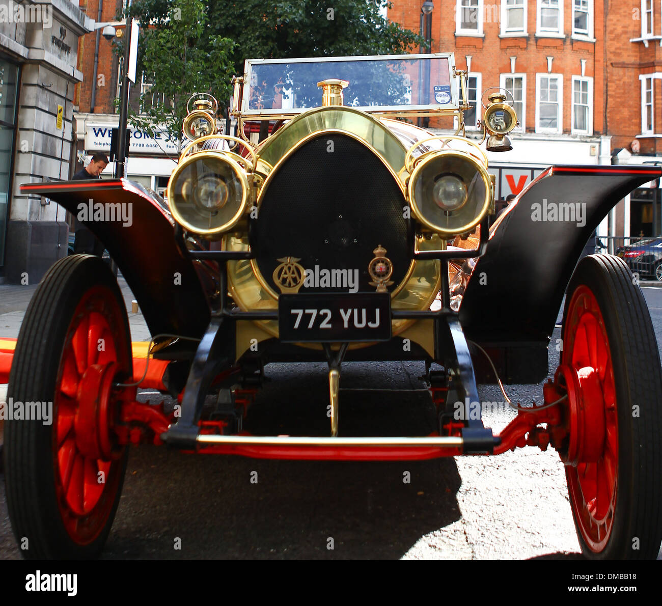 Atmosphere Chris Evans drives original Chitty Chitty Bang Bang car outside BBC Radio 2 studios Evans bought iconic car for a Stock Photo