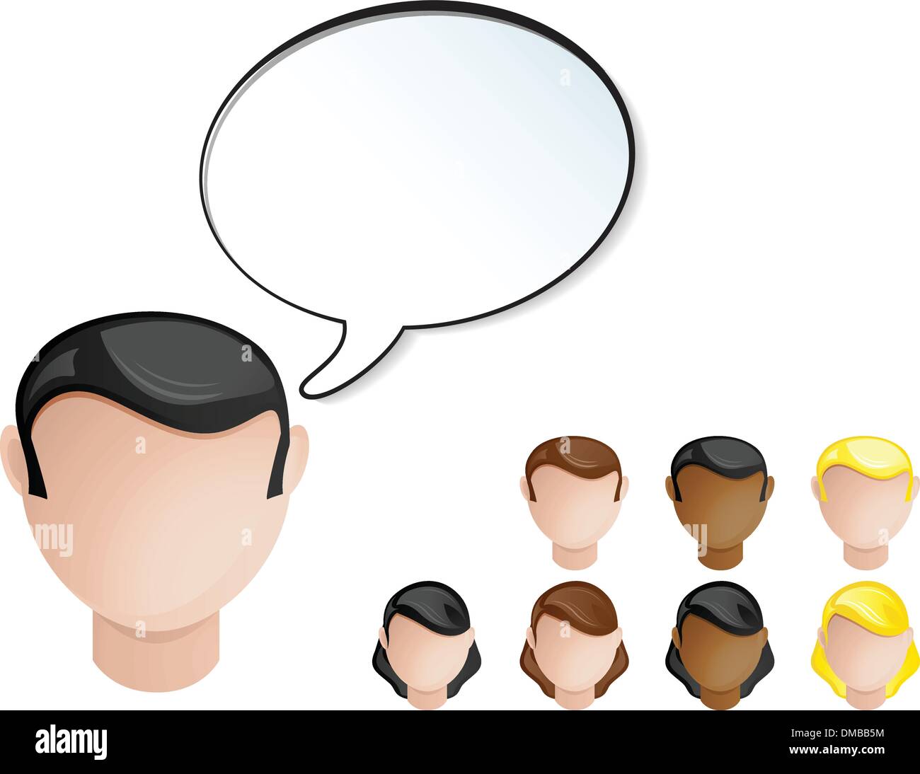 People Heads Speech Bubble. Set of 4 hair and skin colors Stock Vector