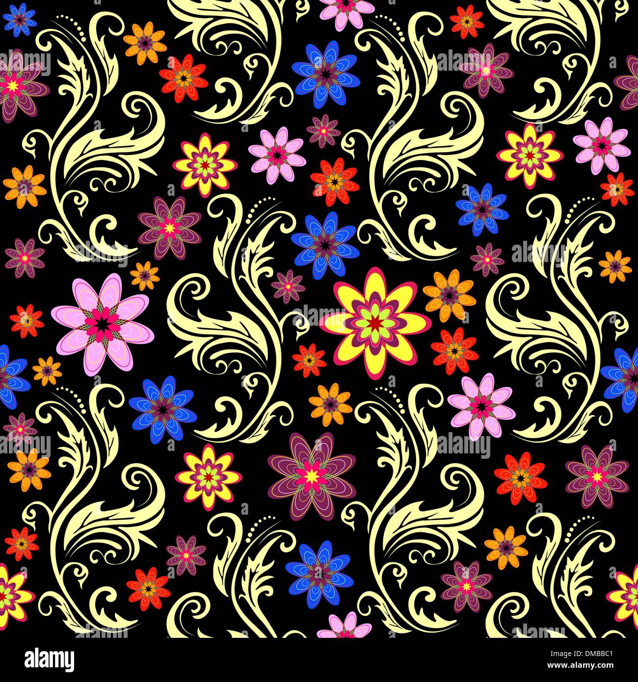 Floral seamless black background Stock Vector Image & Art - Alamy