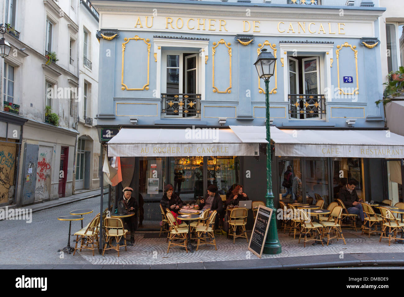 The Au Rocher De Cancale cafe on Rue Montorgueil in Paris, France Stock Photo