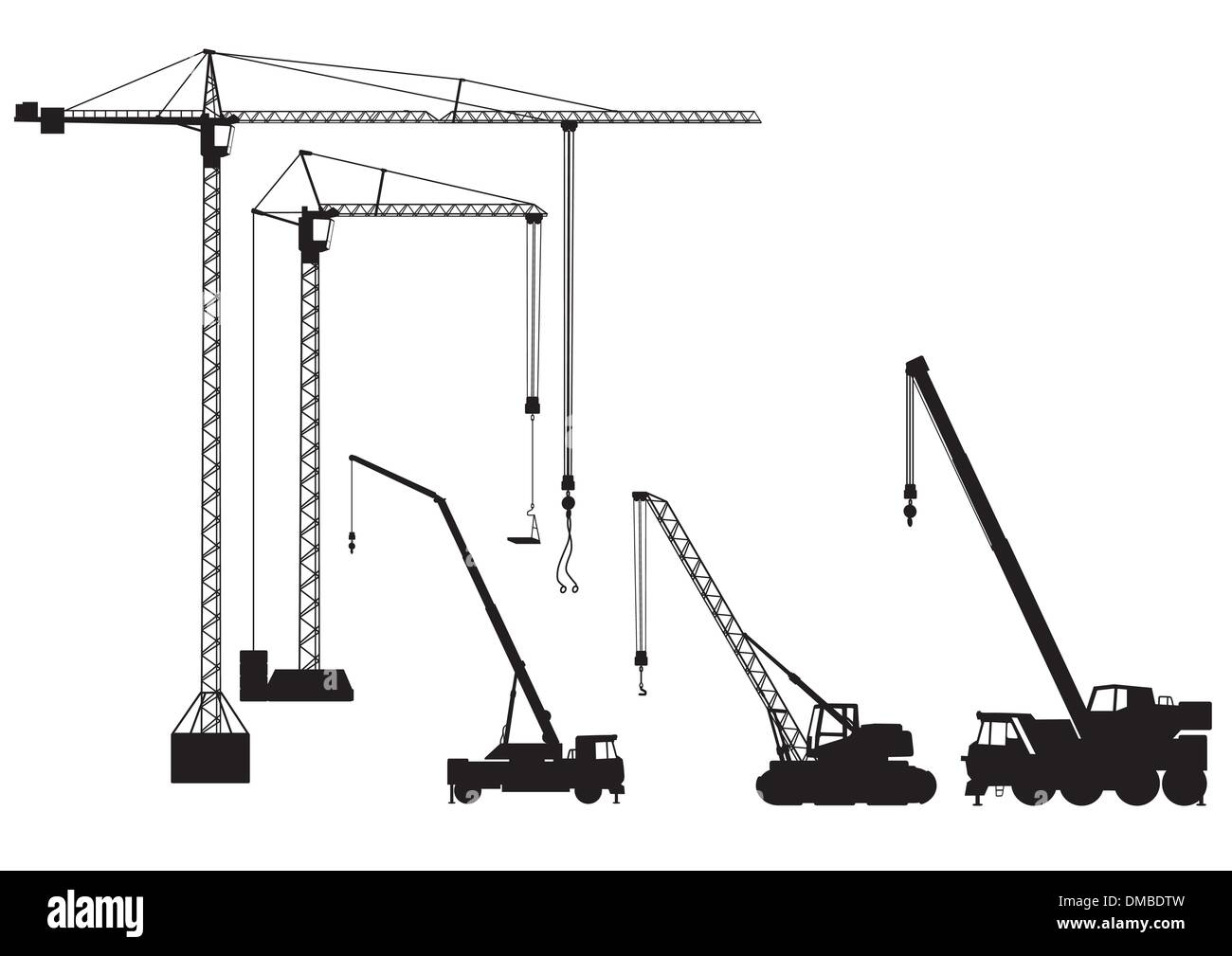 truck-mounted crane and tower crane Stock Vector