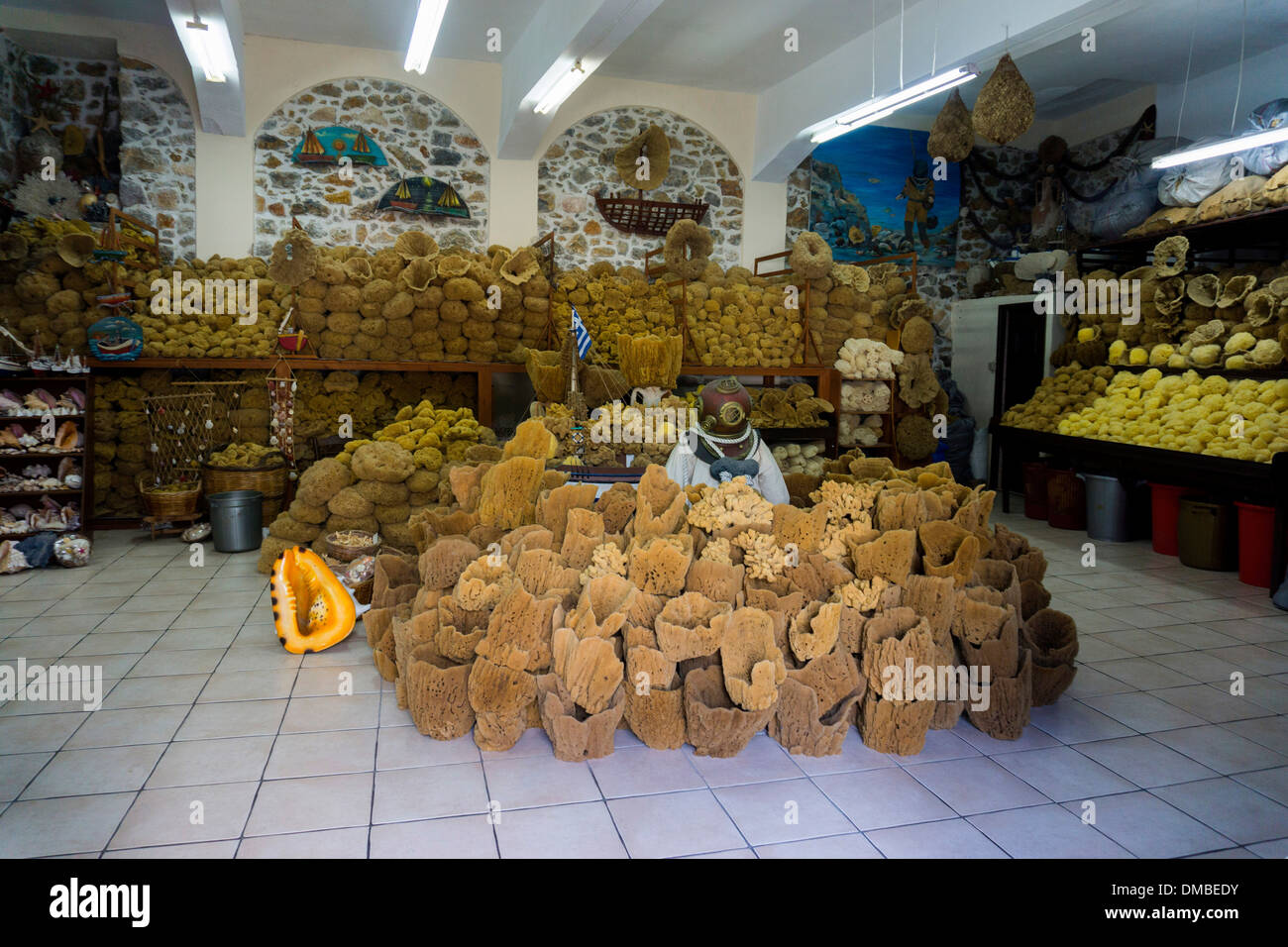 Interior of sponge shop, Kalymnos, Greece Stock Photo Alamy