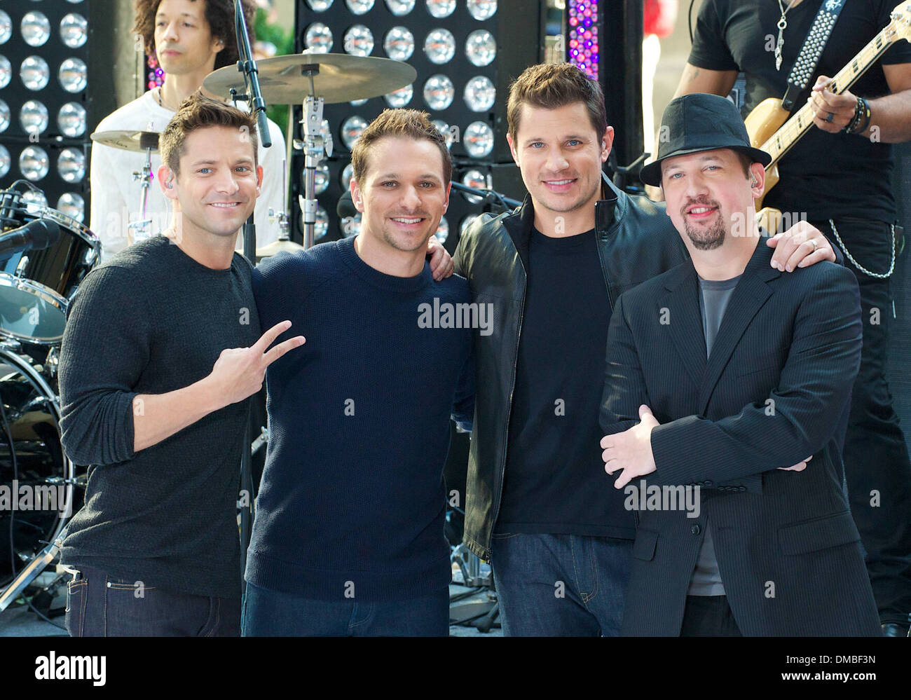 Jeff Timmons Drew Lachey Nick Lachey and Justin Jeffre 98 Degrees re-unite  to perform live at Rockefeller Plaza as part of Stock Photo - Alamy
