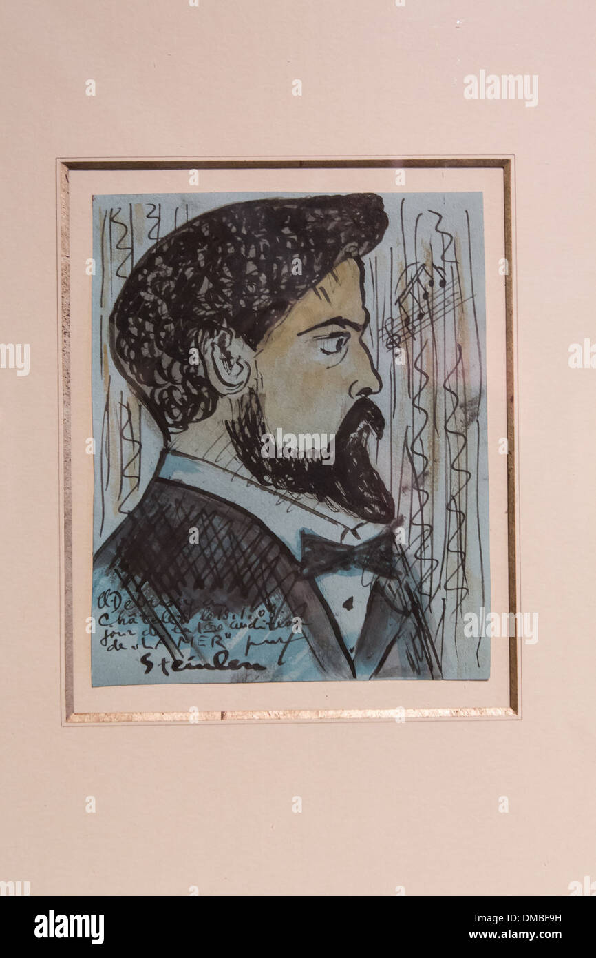 LE JOUR NI L' HEURE 9415, PORTRAIT OF CLAUDE DEBUSSY (1862-1918), FRENCH COMPOSER, BY THEOPHILE ALEXANDRE STEINLEIN, CLAUDE DEBUSSY MUSEUM IN THE HOUSE OF HIS BIRTH, SAINT-GERMAIN-EN-LAYE, YVELINES (78), FRANCE Stock Photo