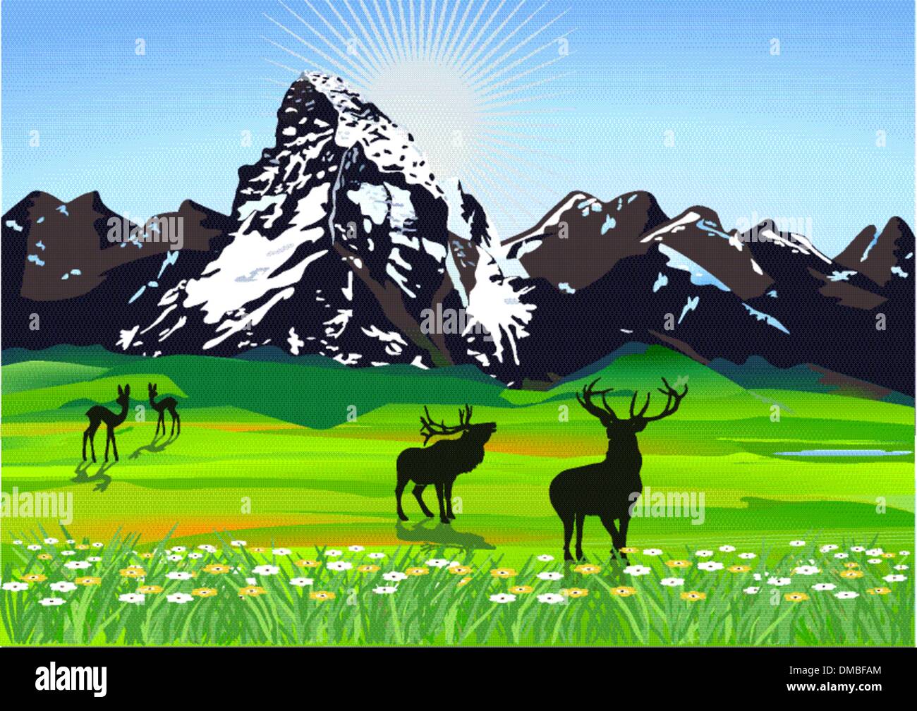 Mountain scenery with wild Stock Vector