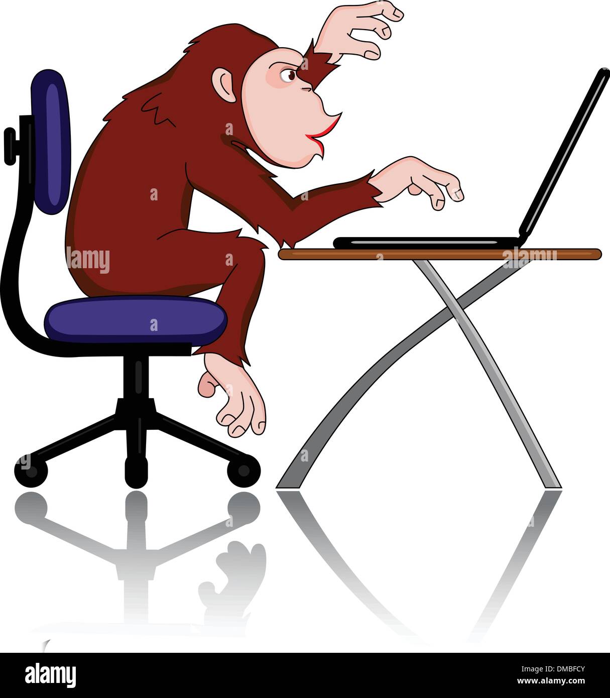 Chimpanzee with computer Stock Vector