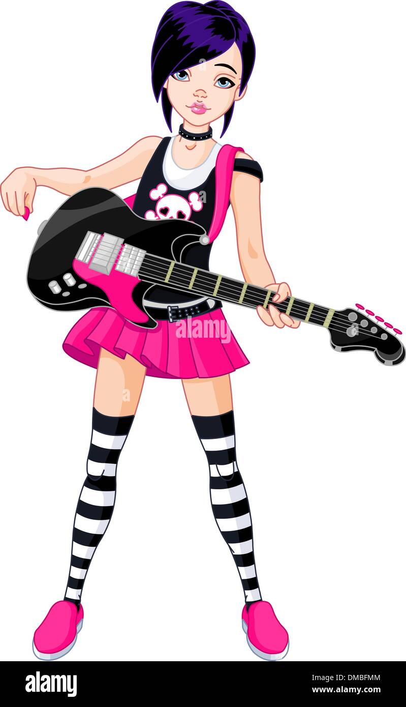 Rock star girl playing guitar Stock Vector