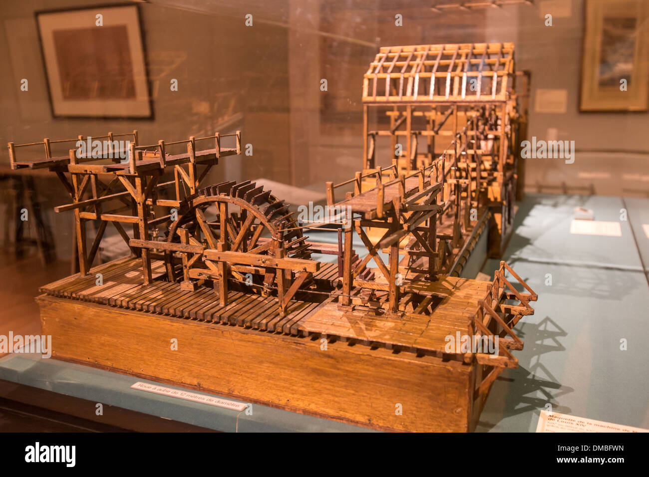 MODEL OF THE MACHINE IN MARLY BUILT BETWEEN 1681 AND 1682, RECREATION OF THE SYSTEM FOR PUMPING WATER FROM THE SEINE TO THE GARDENS OF THE CHATEAU OF MARLY-LE-ROI AND THE PARK OF VERSAILLES, PROMENADE MUSEUM, ROYAL PARK OF MARLY, NATIONAL ESTATE OF MARLY- Stock Photo