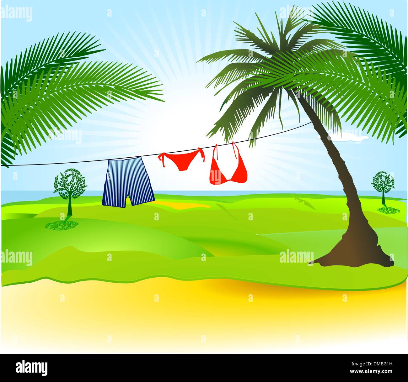 bikini, bathing suit and palm tree Stock Vector