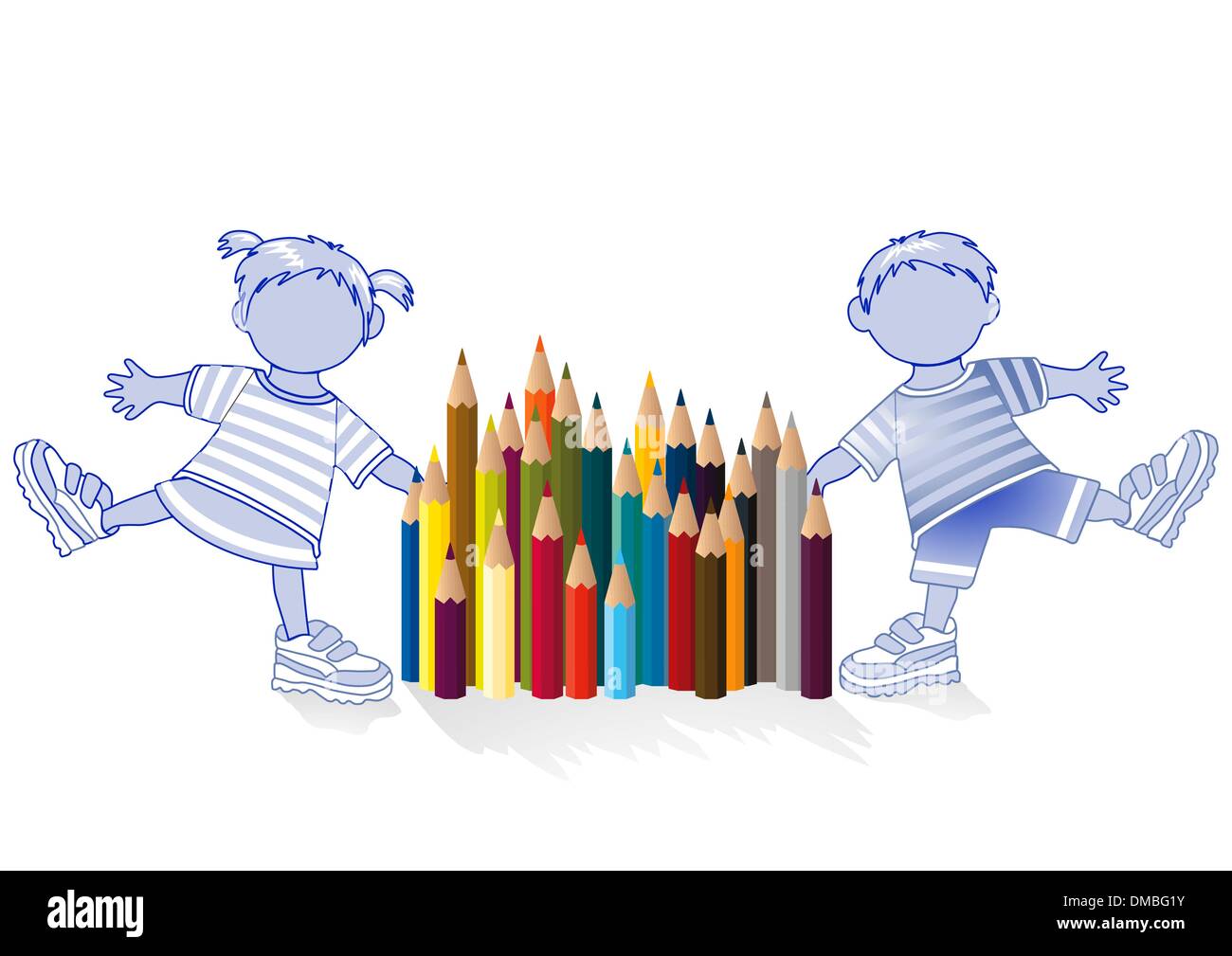 children and colored pencil Stock Vector