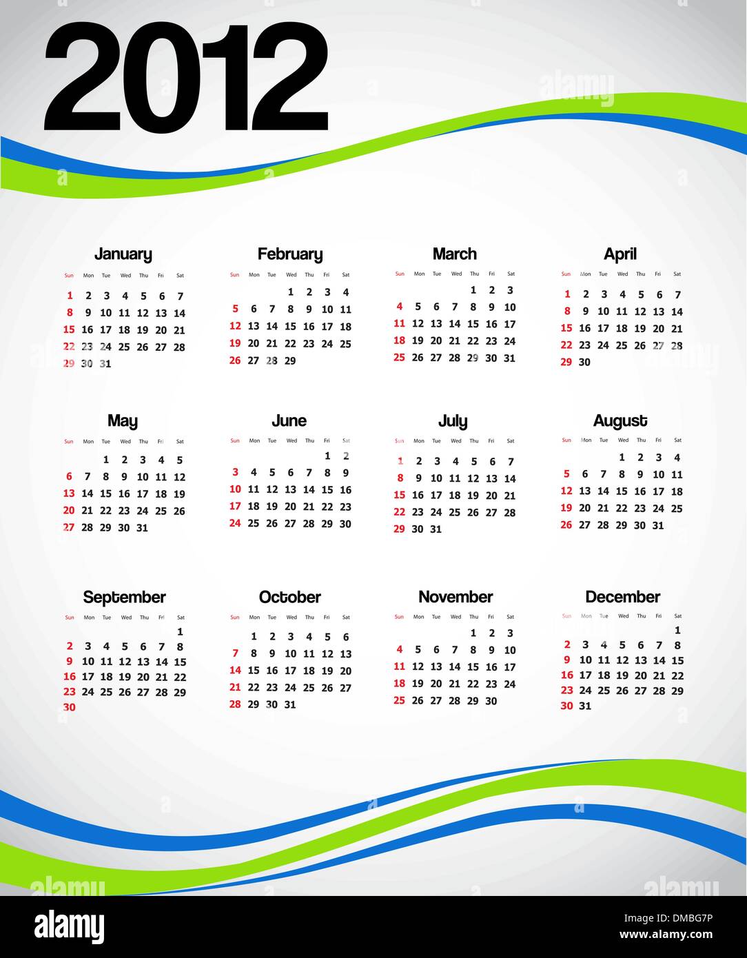 Calendar 2012 june august hi-res stock photography and