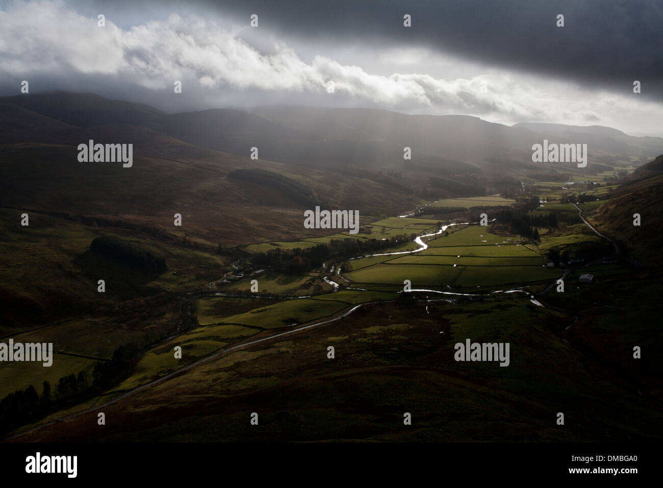 The Moffat River Valley and the Moffat Hills from Saddle Yoke in Scotland's Southern Uplands. Stock Photo