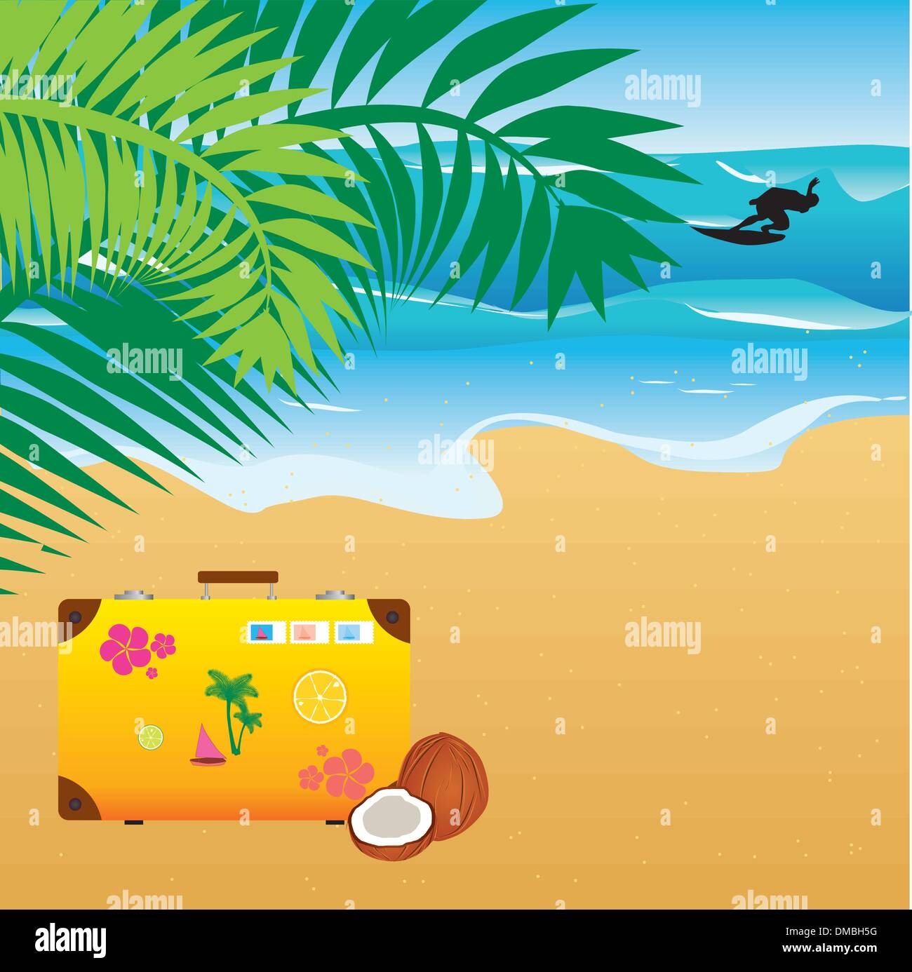 suitcase at the beach Stock Vector