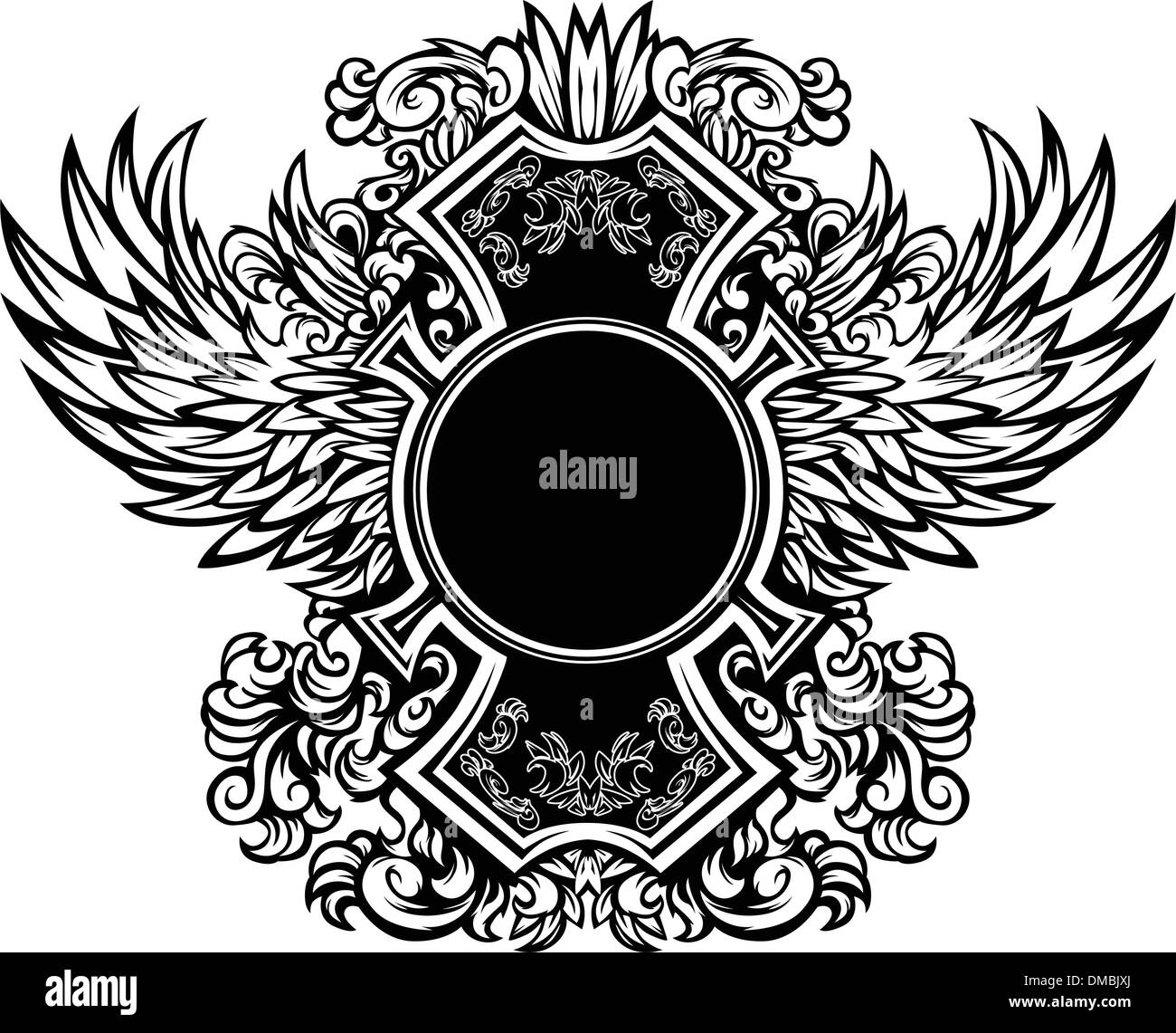 Ornate Graphic Vector Template with wings Stock Vector