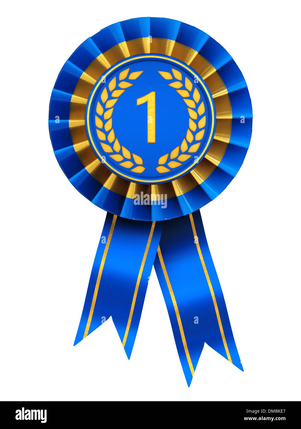 First place , blue and gold rosette , isolated on white Stock Photo