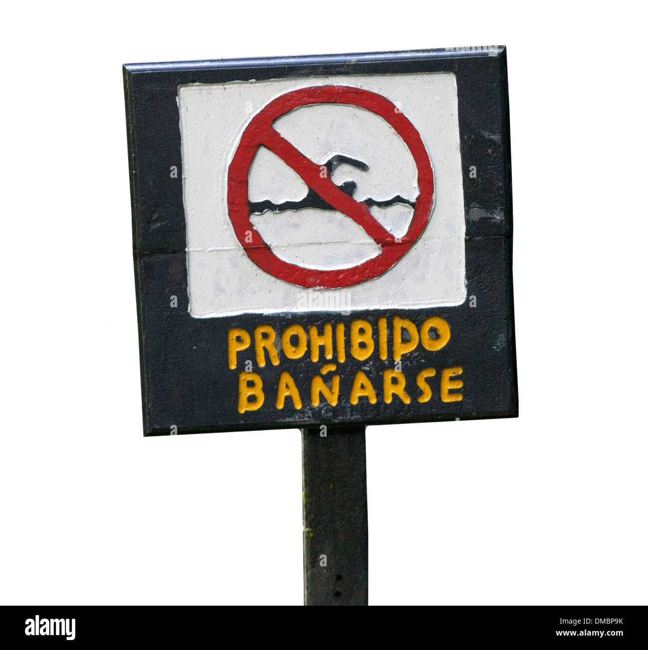 No Swimming sign in Spoanish - Prohibido Banarse Stock Photo